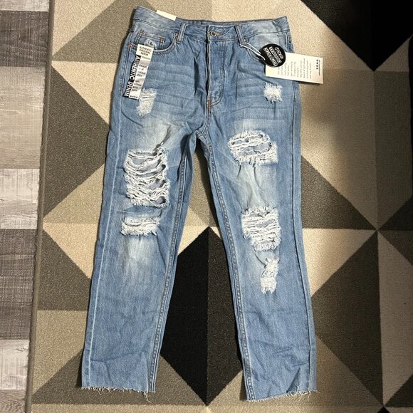 NWT S.O.N.G. High Rise Straight Distressed Cropped BUTTON FLY Jeans Size 9/29 - Picture 1 of 14